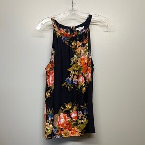 Katherine Barclay Navy Floral Halter Tank Top